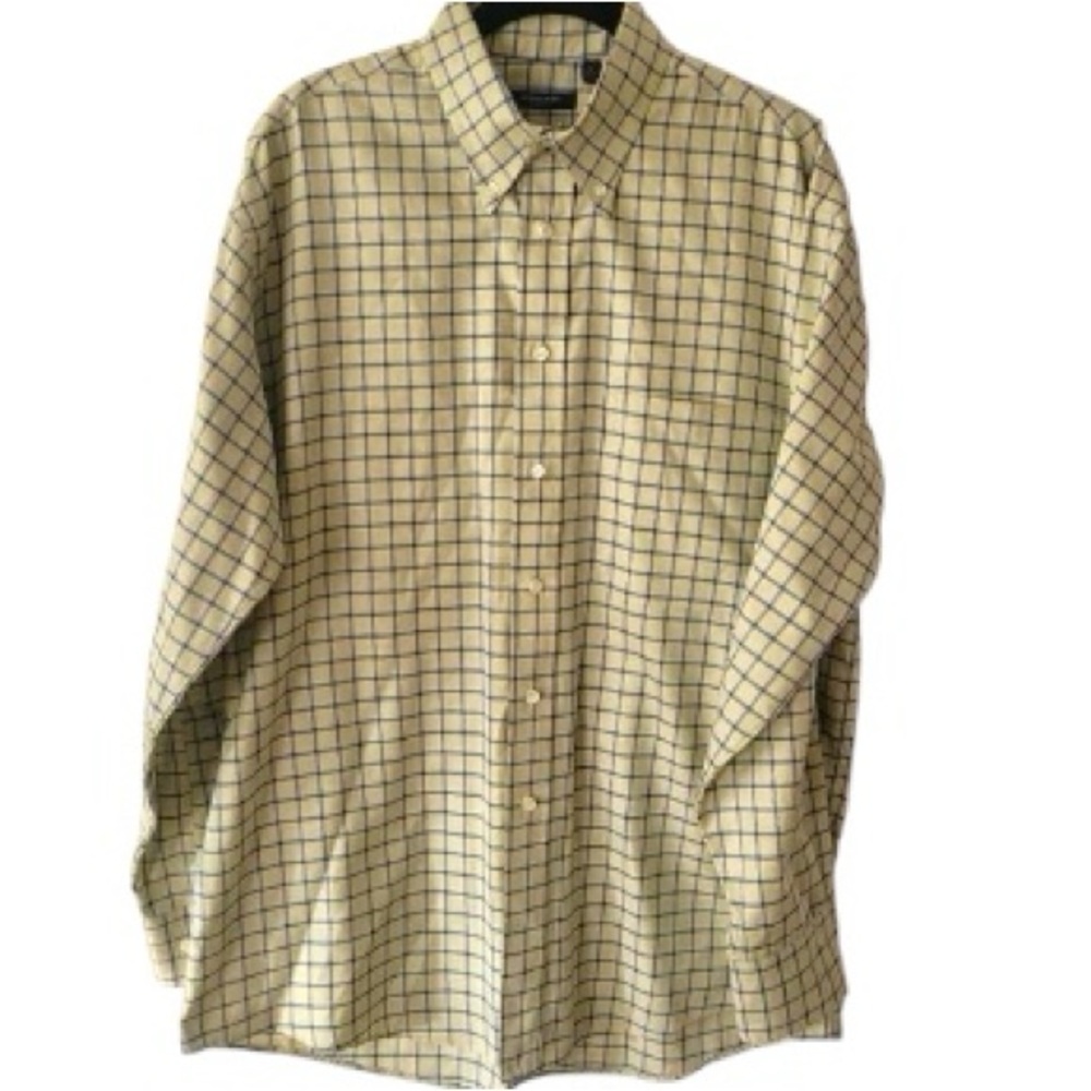 Burberry London Men's Button Up Long Sleeve Blue Yellow Windowpane Plaid Shirt